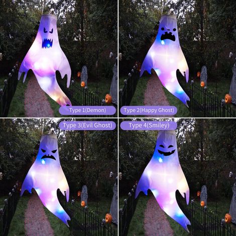 Hängende LED-Geisterlampe in Form eines Geistes, batteriebetrieben, in leuchtenden Farben, ideal für eine Halloween-Party, eine Bar oder als Außendekoration. (1/2)