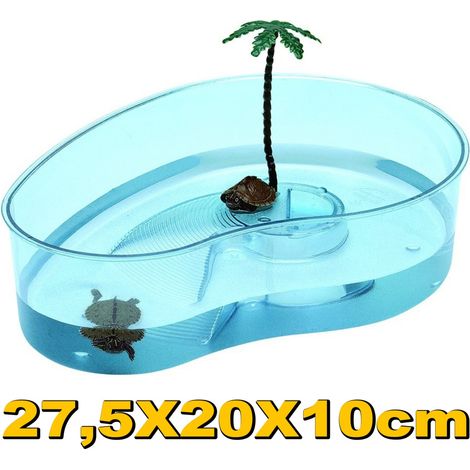 TrAdE Shop Traesio - Tartarughiera Trasparente Con Palma 27,5x20x10cm Acquario Vasca Per Tartarughe -
