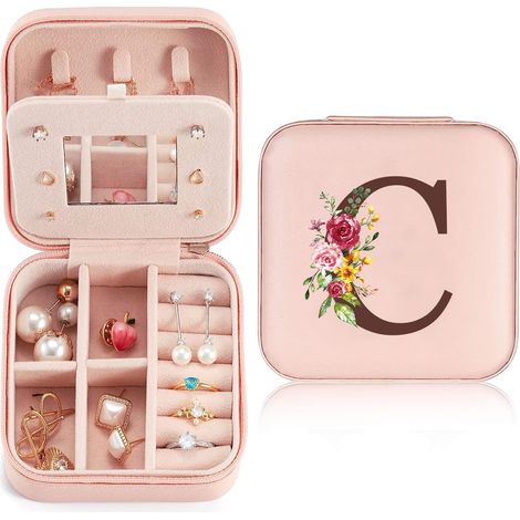 Boîte à Bijoux avec Lettre Initiale C Petit Boite a Bijoux Femme avec Miroir Boite à Bijoux de Voyage Coffret à Bijoux en Cuir PU pour Femme et Fille Cadeau pour Mariage Anniversaire Noël (1/5)