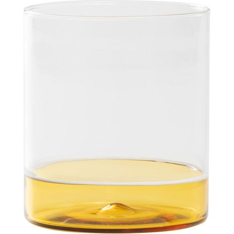 Filo Bianco Set 4 Bicchieri Tumbler in Vetro Borosilicato Soffiato a Mano, Tecnica Incalmo, Colore Trasparente e Giallo Oro, Design Artigianale