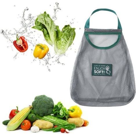 HONORNIC - Set aus 2 wiederverwendbaren Aufbewahrungsnetzen für Küche, Einkaufstasche, Hängeaufbewahrungsbeutel für Obst und Gemüse. (1/5)