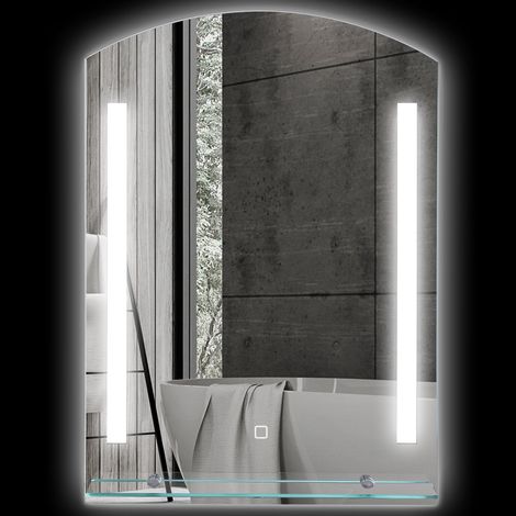 Espejo de baño con iluminación, espejo de pared con 3 colores de luz, espejo con luz IP44 con interruptor táctil, función de memoria, espejo de baño fabricado en aluminio, 50 x 70 cm