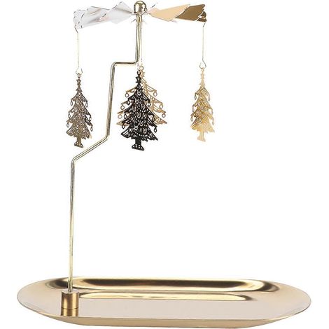 Porte-bougies de Noël (Sapin de Noël, petit plateau doré)-17.8x8x18.5cm-Gloden 2 (1/3)