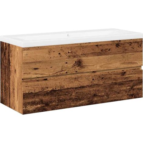 Mobile lavabo con vasca integrata contenitore a parete 100 x 38,5 x 45 cm legno ingegnerizzato finitura legno invecchiato 020055852