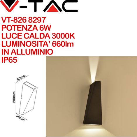 V-TAC VT-826 8297 Lampada LED da Muro 6W Doppio Fascio Luminoso Colore Nero 3000K IP65 (1/5)
