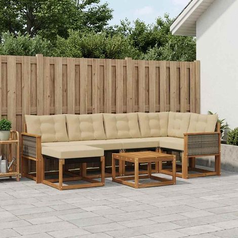 vidaXL Outdoor-Sofagarnitur mit Kissen 7 pcs Natur und Beige (1/5)