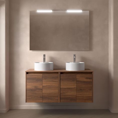 Meubles de salle de bain NOJA 1200 4 portes NOYER MAYA + Plan vasque (1/2)