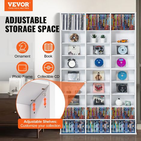 Armoire de rangement CD/DVD, réglable avec 27 compartiments, étagère à DVD à 9 couches pour 756 CD, protège et organise les collections de musique, de films, de jeux vidéo ou de souvenirs, blanc (1/5)