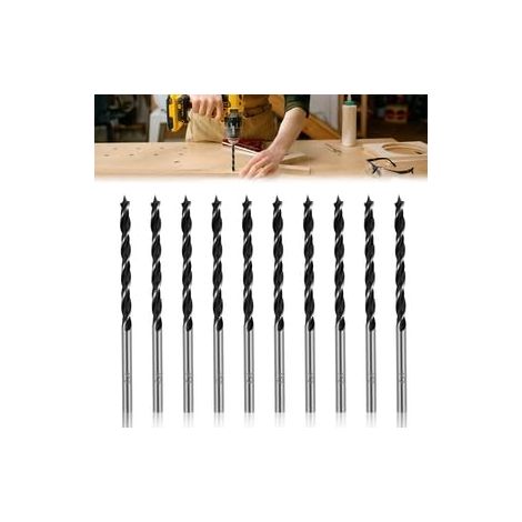 10 Pièces Forets à Bois Hélicoïdaux 3mm, Foret Hélicoïdal À Pointe Brad, Forets Pour Le Travail Du Bois, Profondeur De Perçage De 3,8 Cm, Hélicoïdaux En Spirale Pour Le Bricolage (1/5)