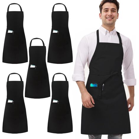 5 Pièces Noir Blanc Tabliers, Chef Tabliers pour Hommes et Femmes, Cuisine Serveur Tabliers (1 Poche) (1/5)