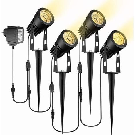 Lampe de jardin, lot de 4 lampes de jardin �� piquet ��tanche IP65 LED projecteur de jardin avec prise blanc chaud - RWJardin et piscine bassin et d��coration de jardin bassin et fontaine de jardin ��