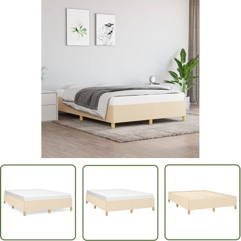 The Living Store Bettgestell ohne Matratze Creme 140x200 cm Stoff - Bettrahmen - Doppelbett - Cremefarbenes Bett - Lattenrost - Holzrahmen (1/5)