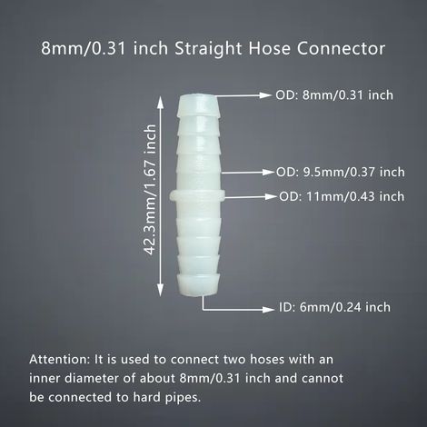 Raccord droit de 8 mm (5 pièces) pour réparation de tuyau, rallonge de joint traversant, raccord en plastique de diamètre égal, 5 pièces, 1 pièce, pour laboratoire et irrigation de jardin (1/5)
