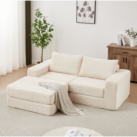 Modulares Schlafsofa aus Cord in Beige, 194 x 169,5 x 74 cm HAVRYA (1/5)