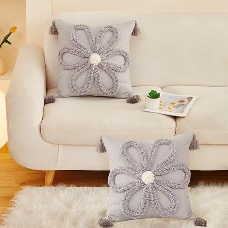 Cuscini floreali 45 x 45 cm, stile country, per divano, camera da letto, decorazione d'interni, cuscini da esterno, set da 2, grigio