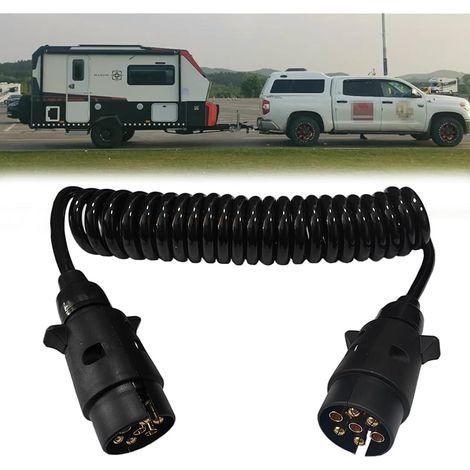 Cable Faisceau Rallonge Remorque 7 Broches Male a Male Câble de Remorque Spirale 7 Broches Câble de Rallonge 3 Mètres Cable Remorque 7 Broches pour Remorque Camion Caravane (1/5)