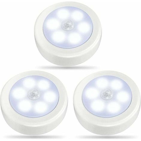 Set mit 3 bewegungsaktivierten LED-Schrankleuchten für den Innenbereich, batteriebetriebenes Nachtlicht, kabellose Wandleuchte für Treppen, Stufen, Flur, Garage, Eingang (kaltweiß) (1/5)