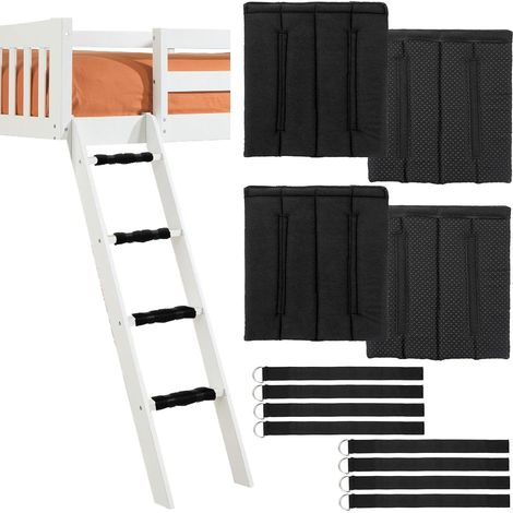 Lot de 4 coussins pour échelle de lit superposé avec 8 sangles réglables – Housse antidérapante en mousse noire pour escabeaux, échelles de lit, échelles télescopiques (1/5)