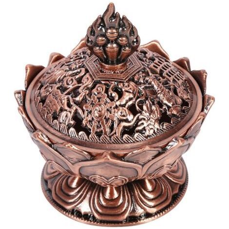Bruciatore di incenso a forma di loto, porta incenso a forma di loto, bruciatore di carboncini per yoga, meditazione, decorazione per la casa, accessori regalo, 7 x 7 cm, bronzo rosso (1/5)