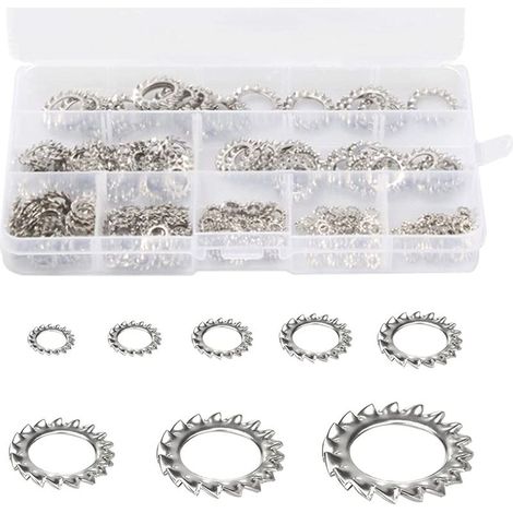 Rondelles de Verrouillage des Dents 300 pièces Rondelle Frein Inoxydable Rondelles Dentées Rondelles de Blocage Rondelles Dentées Externes Assortiment Ensemble (M2,5 M3 M4 M5 M6 M8 M10 M12) (1/5)