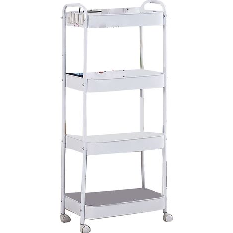 Chariot de Rangement 3 Étagères - Acier Carbone - Mobile avec Roues - Design Moderne - Blanc - pour Cuisine et Salle de Bain (1/5)