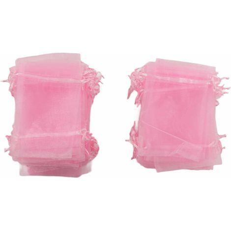 100 Pièces Sachets Organza 10x15cm Transparents avec Cordon pour Cadeaux, Mariage et Bijoux - Rose