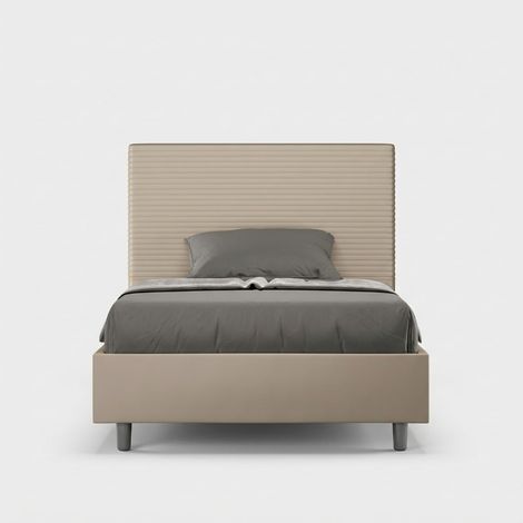Französisches Polsterbett 120x200 mit Bettkasten in Kunstleder Focus P1 - Beige