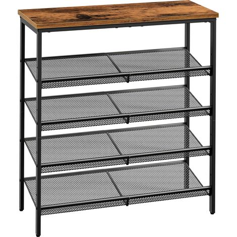 Zen - Schuhregal 4 Ablagen 75x85x28,5 cm 12 Paar Industrieller Stil aus Metall und Holz