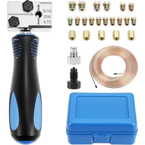 outils d'évasement de tuyaux de freins 4.75 mm, conduite de frein cuivrée 4.75 mm x 7.6 m avec 16 raccords + 5 connecteurs (1/5)