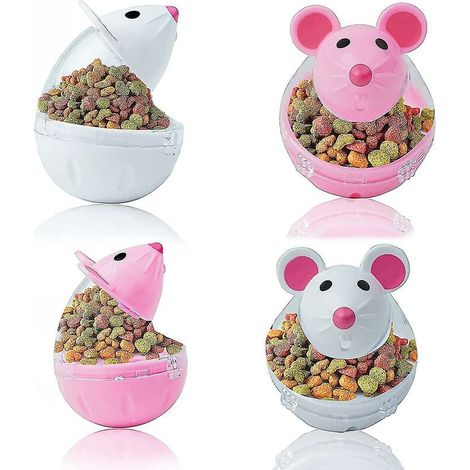 4Pcs Cat Food Dispenser Toy Cat Feeder Interactive Training Toy IQ Treat Mouse Shaped Cup (Pink White) MUMU (1/3)