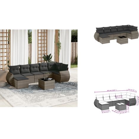 The Living Store 8-tlg. Garten-Sofagarnitur mit Kissen Grau Poly Rattan - Gartentisch (1/3)