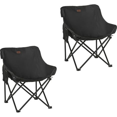2er-Set campingstuhl faltbarer Gartenstuhl mit Seitentasche, Stahlbeine, Klappsessel mit Tragetasche für Pool, Strand, Oxford, Schwarz