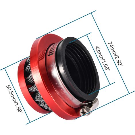 35mm metal air filter compatible with 2-stroke 47cc and 49cc motorcycle air filters, red. (1/4)