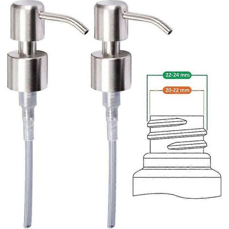Pompe de rechange neuve pour distributeur de savon, en inox brossé de 24 mm, haute qualité, lot de 2. (1/4)