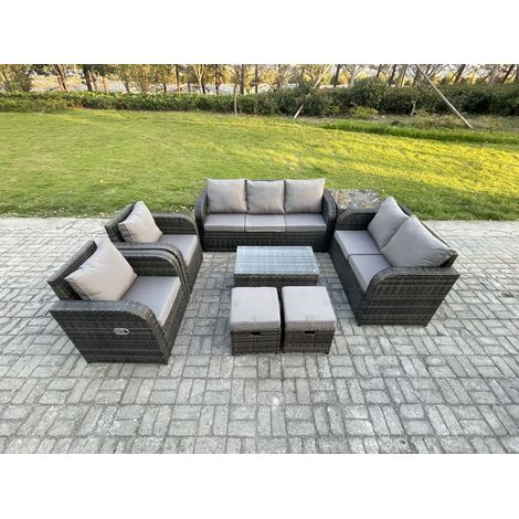 Fimous 9 places Ensemble de Meubles de Jardin avec Table basse rectangulaire Canapé 3 places Canapé d'amour 2 Petits tabourets Table d'appoint (1/5)