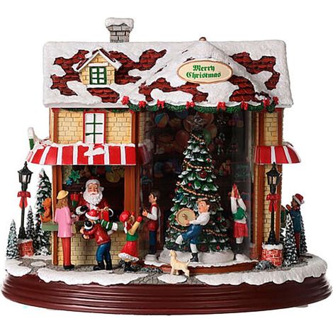 Escena navideña papá noel, con luz led cálida, movimiento y música, a pilas o usb, 26 cm