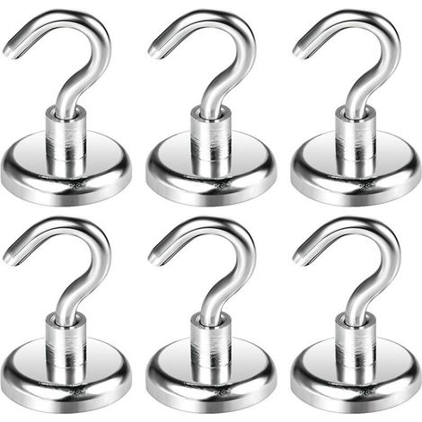 Crochets Magnetiques,6 Pièces Diamètre 32mm Fort lourd Crochets Aimants Néodyme, Aimants Puissants Crochets pour Cuisine, Salle de Bain et Extérieur (1/3)