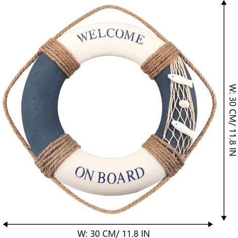 Wanddekoration in Form eines Rettungsrings im maritimen Stil, 30 cm Durchmesser, blau und weiß (1/5)