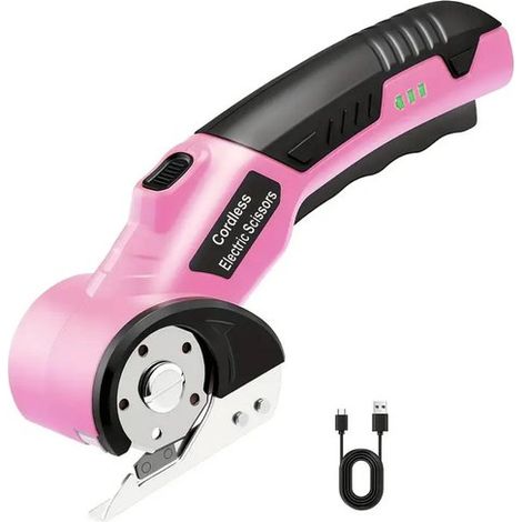 Ciseaux textiles électriques sans fil, coupe-tissu portable pour tissu, moquette et cuir, coupe-circulaire rechargeable, outil de découpe professionnel, rose (1/5)