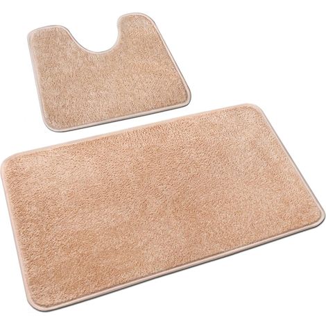 Lot de 2 tapis de bain antidérapants lavables en microfibre pour salle de bain et toilettes , beige , 40 x 60 cm + 50 x 40 cm (1/5)
