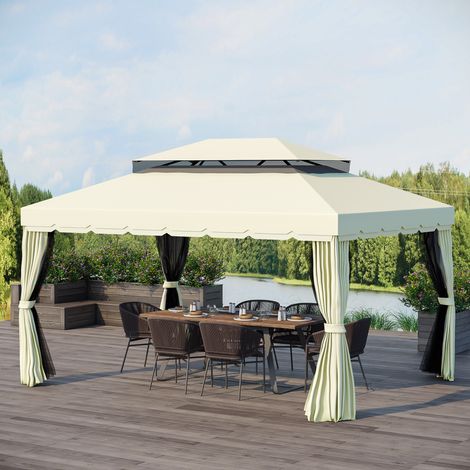 Outsunny Tonnlle de jardin barnum pavillion de jardin double toit avec parois et moustiquaires et amovibles 4 x 3 m crème