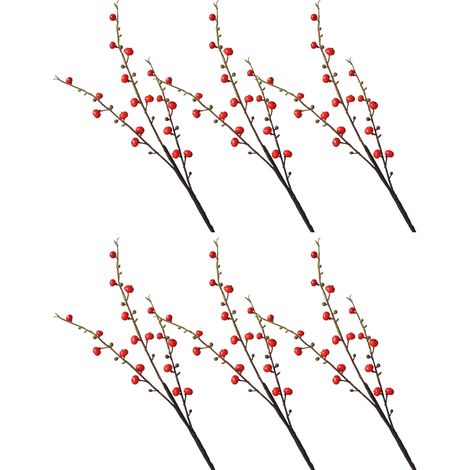 Ramas artificiales con flores y frutos simulados [Decoración para eventos] – Juego de 6 ramas ornamentales rojas con forma de manzana y 3 puntas para bodas, decoraciones y como amuletos de la suerte. (1/5)