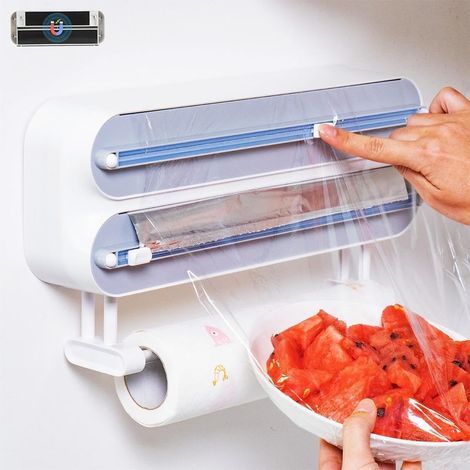 Devidoir Essuie Tout Mural 3 Rouleaux Magnétique Coupe-Capsules, Distributeur Papier Aluminium et Film avec Lames Tranchantes, Dérouleur Film Alimentaire avec Porte Sopalin Cuisine, Blanc (1/5)