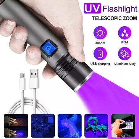 Linterna LED recargable de luz negra UV