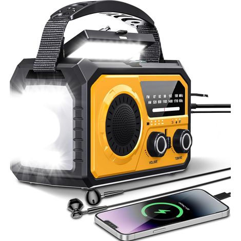 Radio à manivelle 16000 mAh avec Fonction de Charge de téléphone Portable, Solaire, AM/FM, Portable, avec Batterie Externe Rechargeable, Dynamo, Lampe de Poche, Alarme SOS, Boussole (1/5)