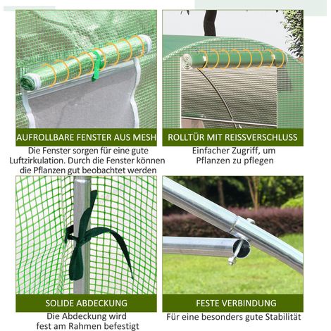 Serre tunnel 6x3m, serre de jardin piétonne avec 8 ouvertures, abri végétal anti-gel, armature en acier vert foncé, poly tunnel robuste pour culture (1/5)