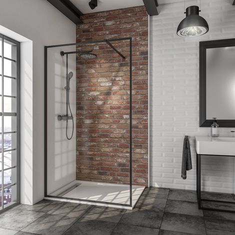 Schulte – Paroi de douche fixe à l'italienne 120 x 200 cm – Verre 6 mm transparent – Profilé noir mat – Accès plain-pied pour PMR