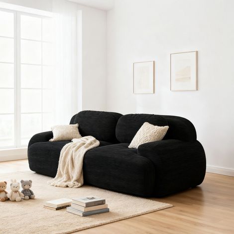Canapé modulable 2 places 208 cm en velours côtelé noir - FLUFY (1/5)