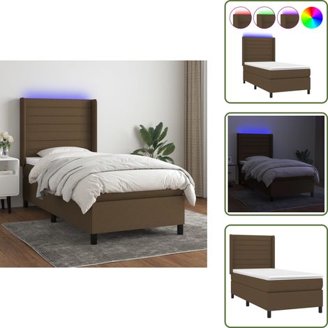 Sommier à lattes de lit matelas et LED Marron foncé 100x200cm - Sommier Tapissier - Lit Avec LED - Matelas À Ressorts Ensachés - Tête De Lit Ajustable - Éclairage LED (1/5)