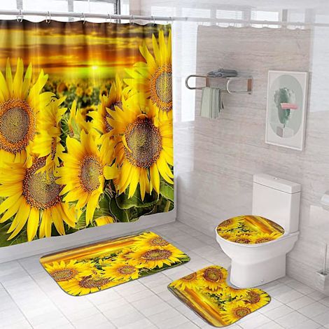Ensemble de douche 4 pièces avec pommeau tournesol, rideau et (1/3)